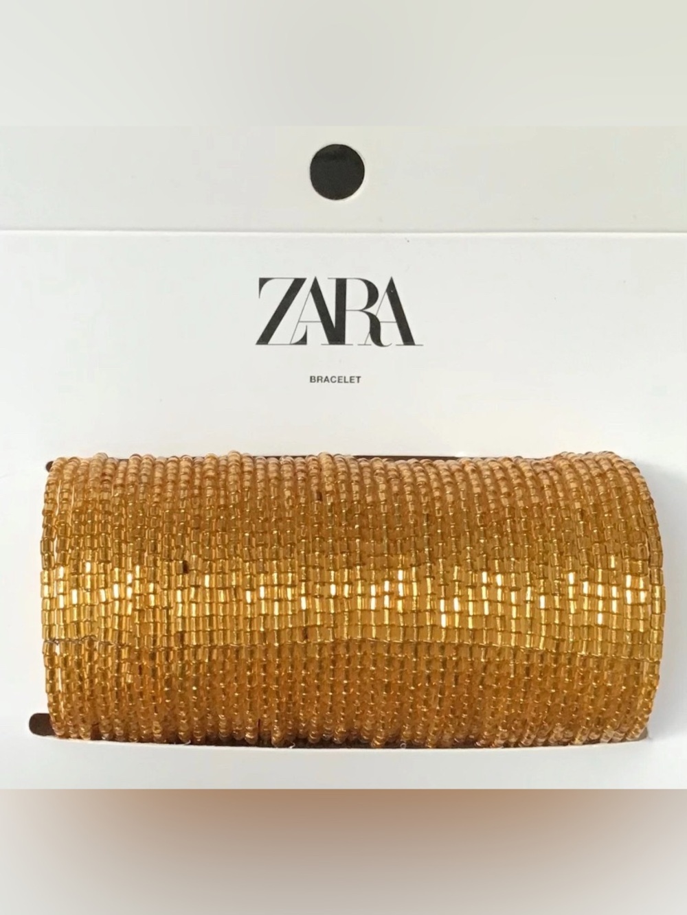 Zara Metallic Gold Beaded Wide Bracelet Cuff